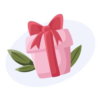 Pink gift box with red bow. Vector illustration for Valentines Day