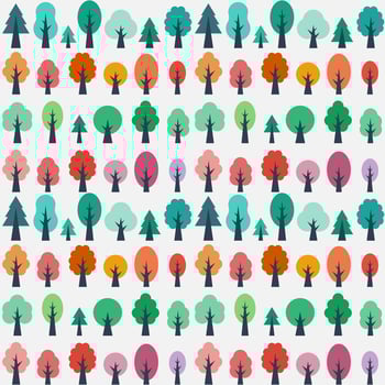 Seamless pattern with green, blue, red and pink trees vector