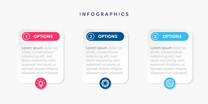 Modern business infographic template, square shape with 3 options or steps icons. vector