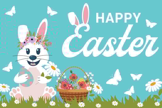 Happy Easter with cute bunnies design. Cute Easter bunny in egg basket. Easter Concept. For banners, posters, cover design templates, social media stories wallpapers and greeting cards. vector