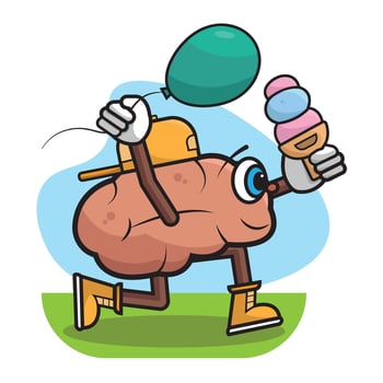 Isolated happy brain cartoon with ice cream and balloon Vector illustration