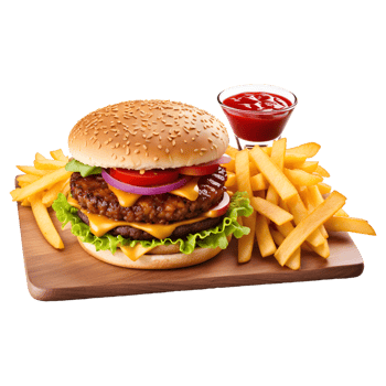 AI generated Tasty Hamburger with Fries Isolated on Transparent Background png