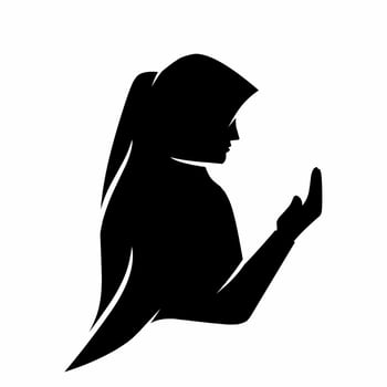 Woman muslim praying silhouette vector illustration. Woman with hijab praying icon for eid mubarak. Ramadan design graphic in muslim culture and islam religion
