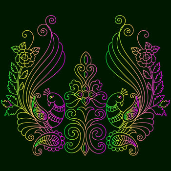 Rainbow color line art floral vector illustration, colorful vintage decorative vector template, rainbow color flower ornaments.