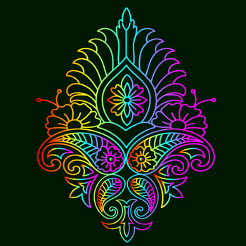Rainbow color line art floral vector illustration, colorful vintage decorative vector template, rainbow color flower ornaments.