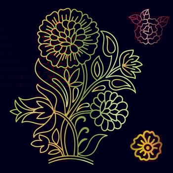 Rainbow color line art floral vector illustration, colorful vintage decorative vector template, rainbow color flower ornaments.