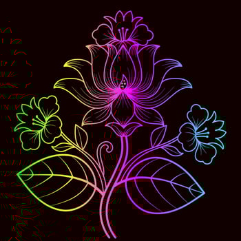 Rainbow color line art floral vector illustration, colorful vintage decorative vector template, rainbow color flower ornaments.