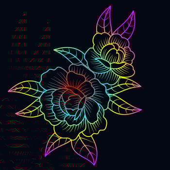Rainbow color line art floral vector illustration, colorful vintage decorative vector template, rainbow color flower ornaments.