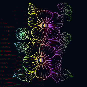 Rainbow color line art floral vector illustration, colorful vintage decorative vector template, rainbow color flower ornaments.