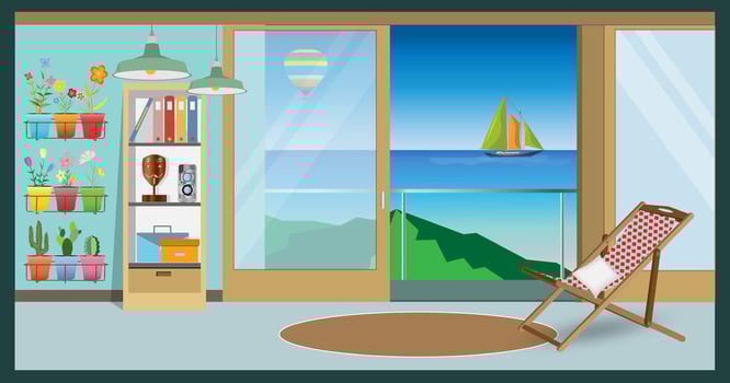 Retro colorful living room interior design. Flat style vector illustration
