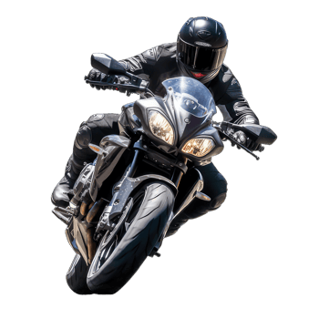 AI generated Man in leather jacket and helmet sitting on bike on transparent background png