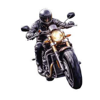 AI generated Man in leather jacket and helmet sitting on bike on transparent background png