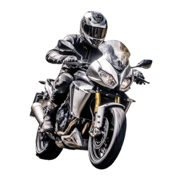 AI generated Man in leather jacket and helmet sitting on bike on transparent background png