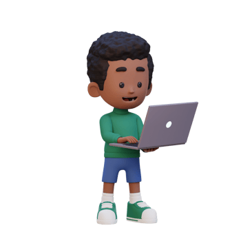 3D kid Character working on a Laptop png