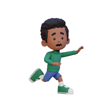3D cute boy scary run png