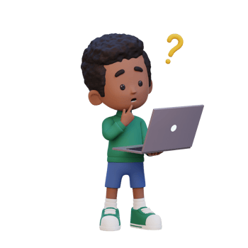 3D cute kid character confused on a laptop png