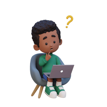 3D cute kid character confused on a laptop png