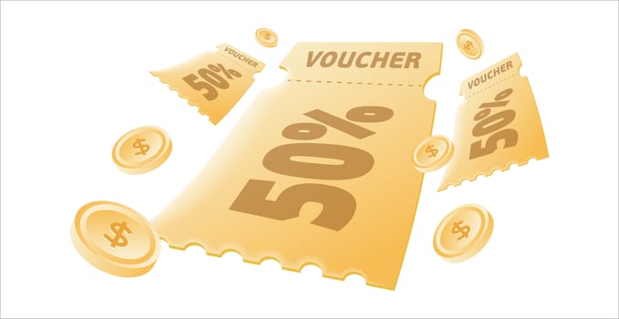 Voucher card cash back template design with coupon code promotion. Premium special price offers sale coupon. vector