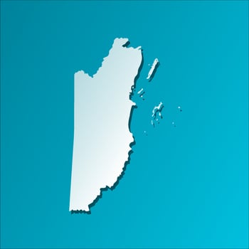 Vector isolated simplified illustration icon with blue silhouette of Belize map. Dark blue background