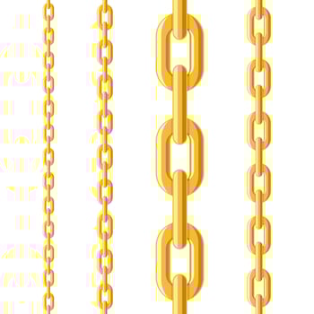 Metal golden chain set seamless pattern isolated on white background. vector
