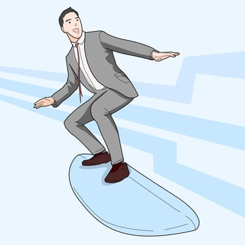 businessman using surfboard surfing internet working remote professional vector