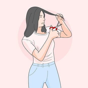 girl with messy broken hair do hair cut felling stressed despair vector