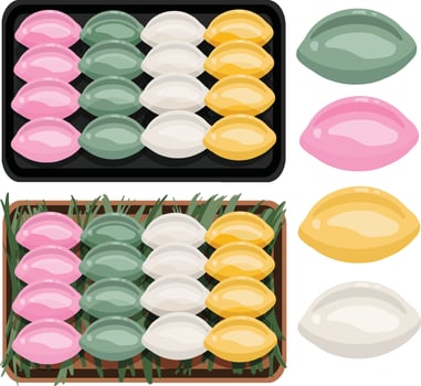Songpyeon, Half Moon Shaped Rice Cakes. Traditional Korean Rice Cakes. Korean Dessert Illustration Vector. vector