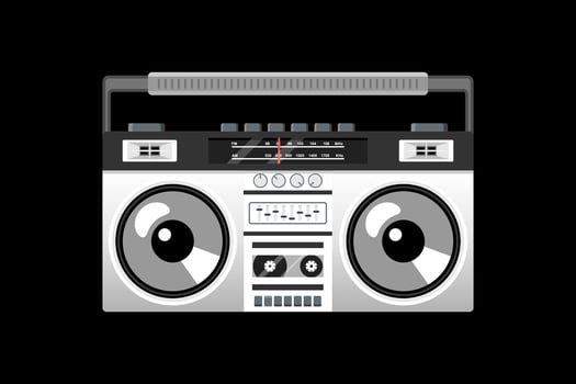Retro boombox trendy style on black background vector