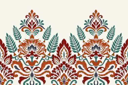 Ikat floral paisley embroidery on white background.Ikat ethnic oriental pattern traditional.Aztec style abstract vector illustration.design for texture,fabric,clothing,wrapping,decoration,sarong,scarf