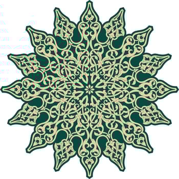 Vector golden and green round turkish ornament. Endless ottoman national circle