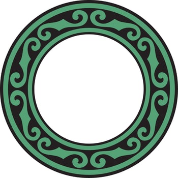 Vector green and black round Kazakh national ornament.
