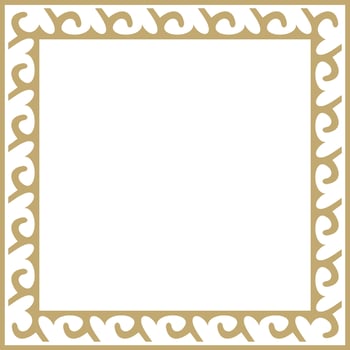 Vector golden square Kazakh national ornament. Ethnic pattern of the peoples of the Great Steppe, Mongols, .Kyrgyz, Kalmyks, Buryats. Square frame border