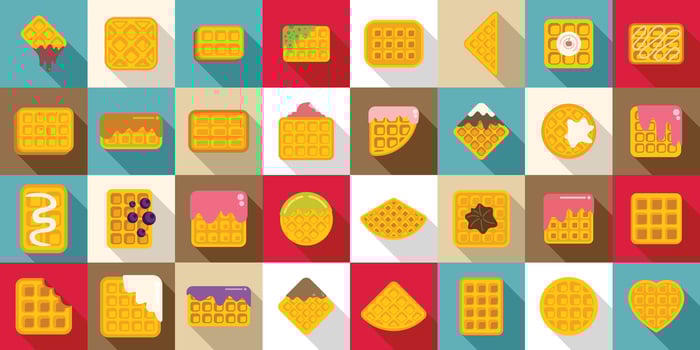Belgian waffles icons set flat vector. Belgium appetizer cream vector