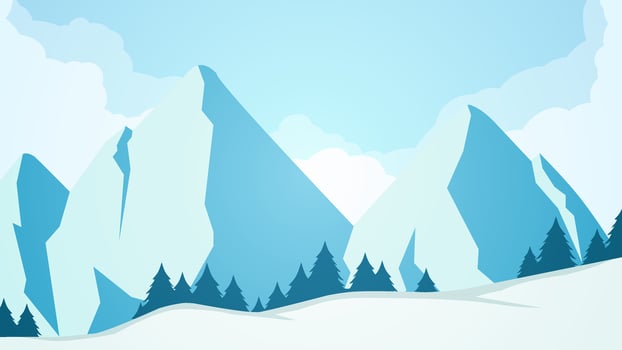 Snowy mountain landscape vector illustration. Scenery of snow covered mountain in winter season. Winter mountain panorama for background, wallpaper or illustration
