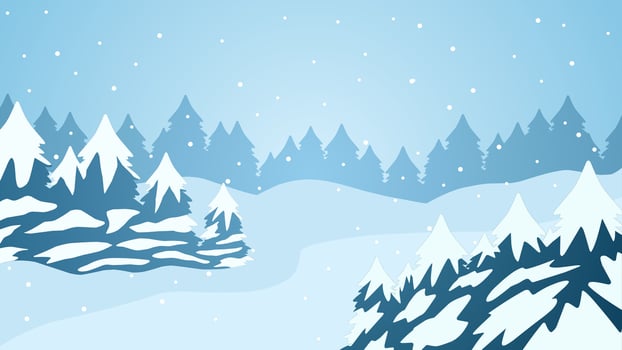 Winter pine forest landscape vector illustration. Scenery of snow covered coniferous in cold season. Snowy pine forest panorama for background, wallpaper or illustration