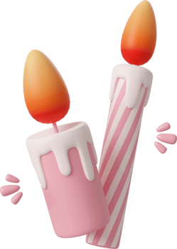 Cute candle for Birthday cake, celebration party, Happy Birthday, 3d illustration png