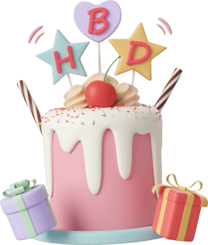 Birthday cake for celebration party, Happy Birthday, 3d illustration png