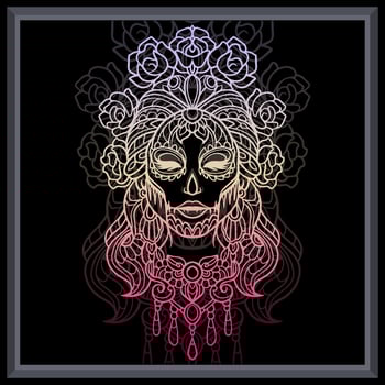 Gradient colorful calavera girl mandala arts. vector