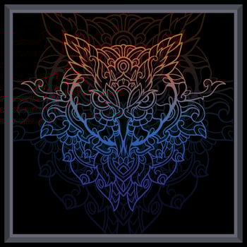 Gradient colorful owl head mandala arts. vector