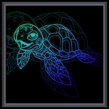 Gradient colorful Cute sea turtle mandala arts. vector