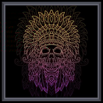 Gradient colorful skull tribal chief mandala arts. vector
