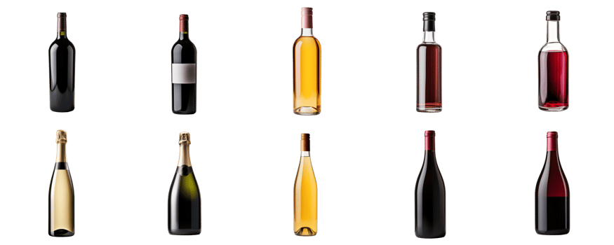 AI generated Variety Wine Bottles Showcase Isolated Display png