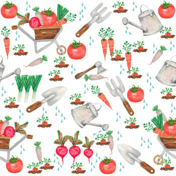 Seamless pattern. Garden, vegetable garden, hacienda, dacha. Watercolor png