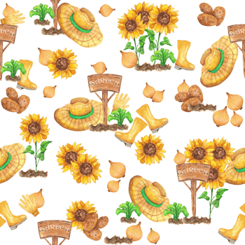 Seamless pattern. Garden, vegetable garden, hacienda, dacha. Watercolor png