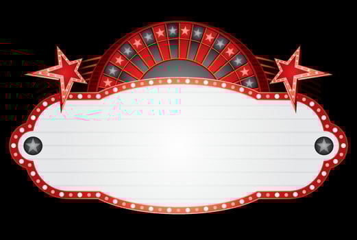 Red neon with roulette and stars for casino vector