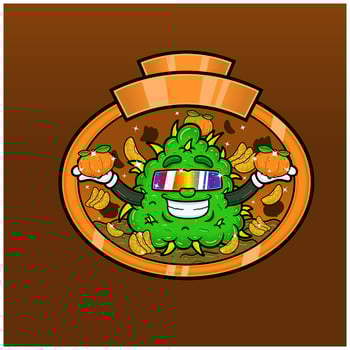 Orange Flavor with Weed Mascot Cartoon. Weed Design For Logo, Label and Packaging Product. vector
