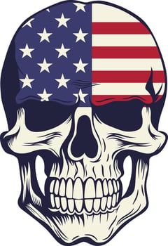 Skull with American flag. Vintage Retro Distressed American Flag Badge vector illustration.