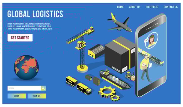 Modern Global logistic service concept with export, import, warehouse business and transport. Vector illustration eps10