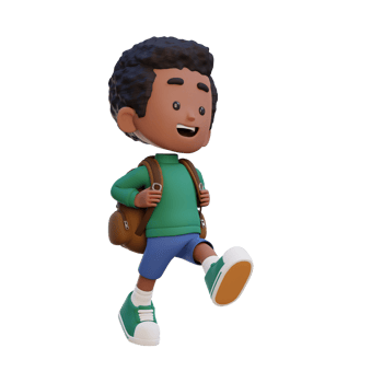 3D happy kid character walking go to school holding bag png