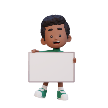 3D kid character holding a blank placard png